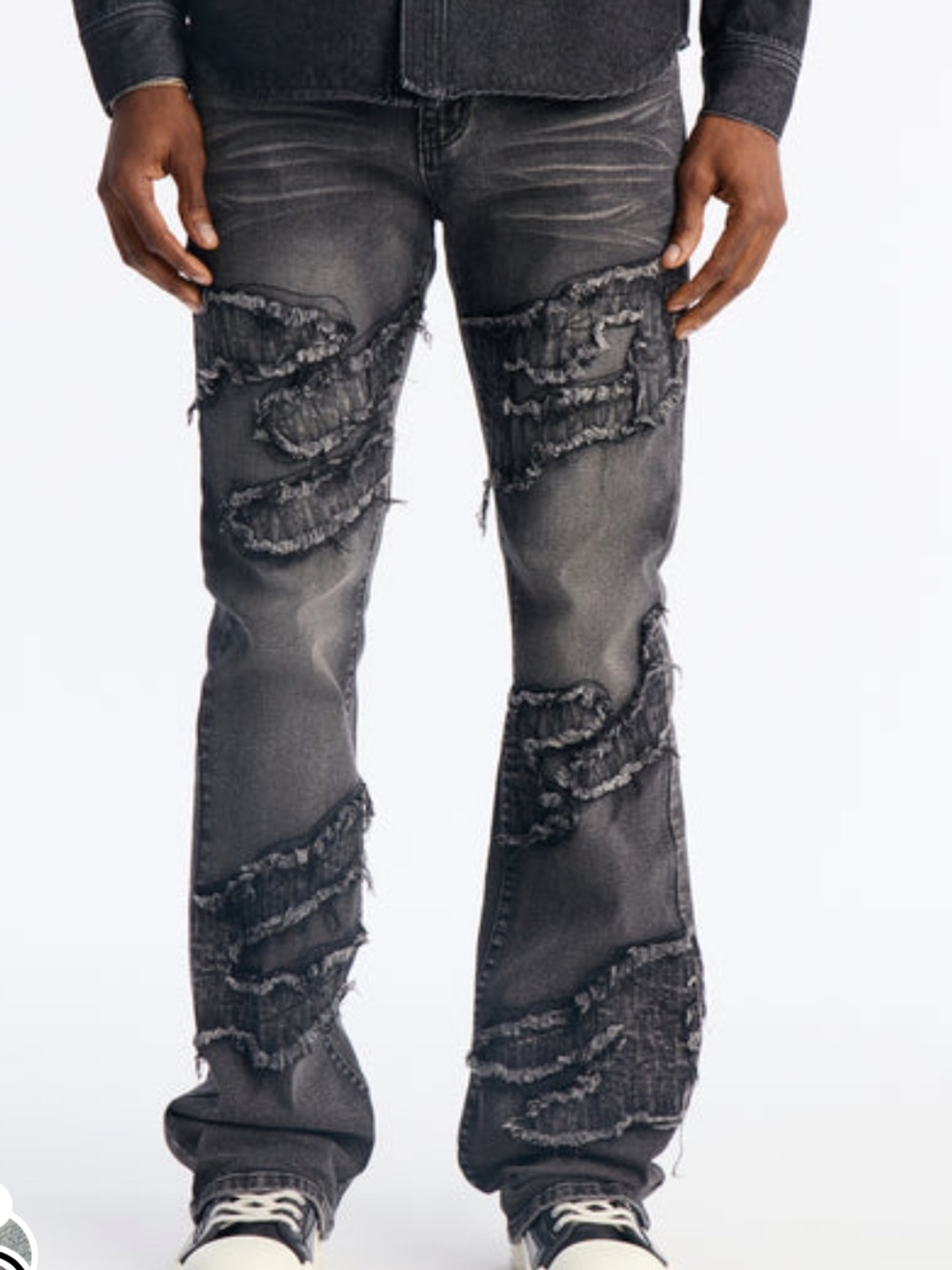 NEW NOVA MEN Stacked Slim Flare Fray Waves Jeans SIZE: 40